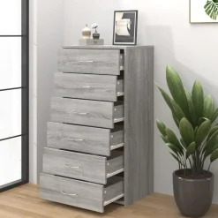 vidaXL - Dressoir met 6 lades - Grijs sonoma eiken - Bewerkt hout - 50x34x96 cm