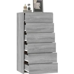 vidaXL - Dressoir met 6 lades - Grijs sonoma eiken - Bewerkt hout - 50x34x96 cm