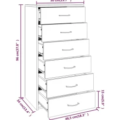 vidaXL - Dressoir met 6 lades - Grijs sonoma eiken - Bewerkt hout - 50x34x96 cm