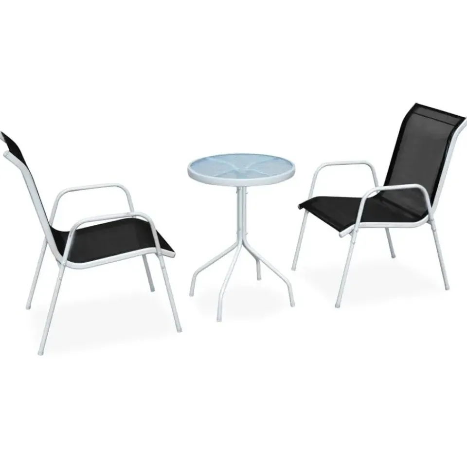 vidaXL - Eethoek Voor Buiten - Zwart - Staal - 3 stuks