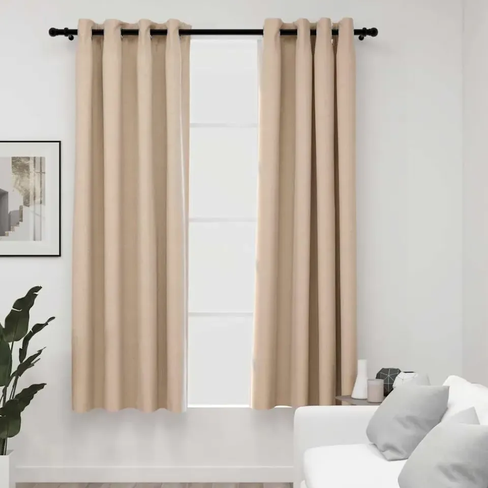 vidaXL - Gordijn - Beige - Stof - 140 x 175 cm - 2 stuks New
