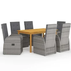 vidaXL - Grijs Tuinset - 6 verstelbaar stoelen en 150x90 cm tafel - Poly rattan Discount