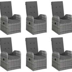vidaXL - Grijs Tuinset - 6 verstelbaar stoelen en 150x90 cm tafel - Poly rattan Discount