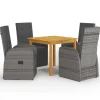 vidaXL - Grijs Tuinset - 4 verstelbaar stoelen en 85x85 cm tafel - Poly rattan Clearance