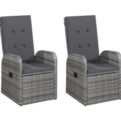 vidaXL - Grijs Tuinset - 4 verstelbaar stoelen en 85x85 cm tafel - Poly rattan Clearance