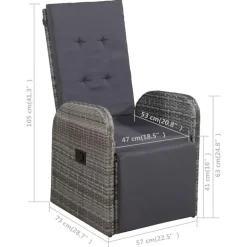 vidaXL - Grijs Tuinset - 4 verstelbaar stoelen en 85x85 cm tafel - Poly rattan Clearance