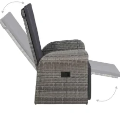 vidaXL - Grijs Tuinset - 4 verstelbaar stoelen en 85x85 cm tafel - Poly rattan Clearance