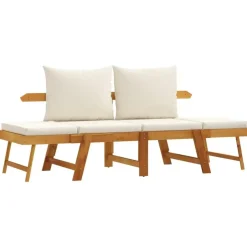 vidaXL - 2-in-1 Loungebank met crème kussens - Massief acaciahout - 205x74x66 cm Online