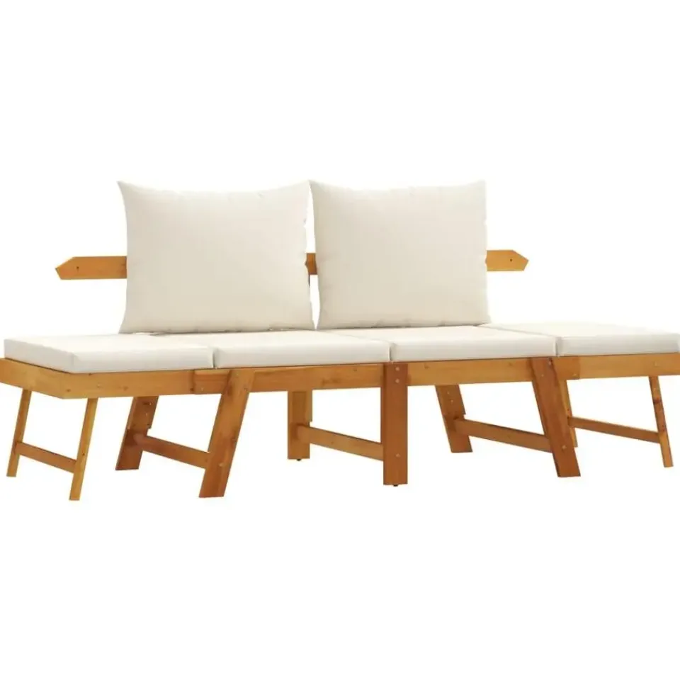 vidaXL - 2-in-1 Loungebank met crème kussens - Massief acaciahout - 205x74x66 cm Online