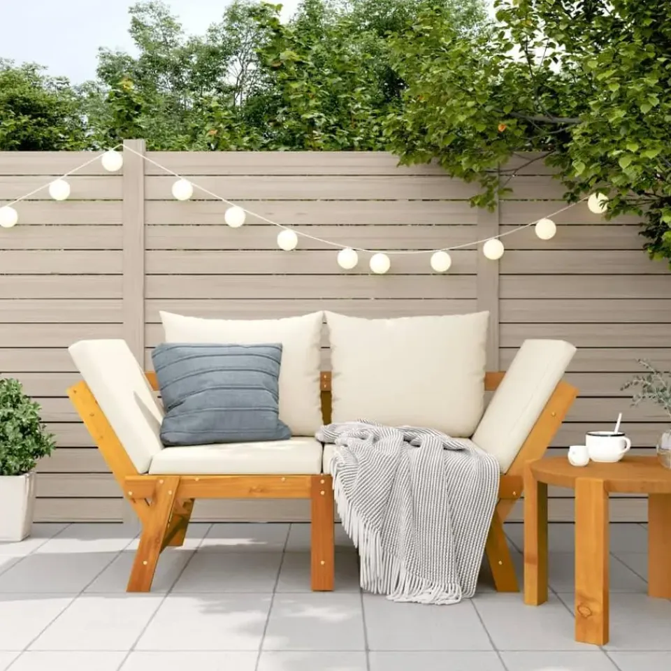 vidaXL - 2-in-1 Loungebank met crème kussens - Massief acaciahout - 205x74x66 cm Online