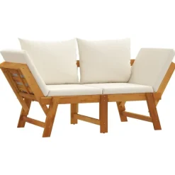 vidaXL - 2-in-1 Loungebank met crème kussens - Massief acaciahout - 205x74x66 cm Online