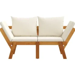 vidaXL - 2-in-1 Loungebank met crème kussens - Massief acaciahout - 205x74x66 cm Online