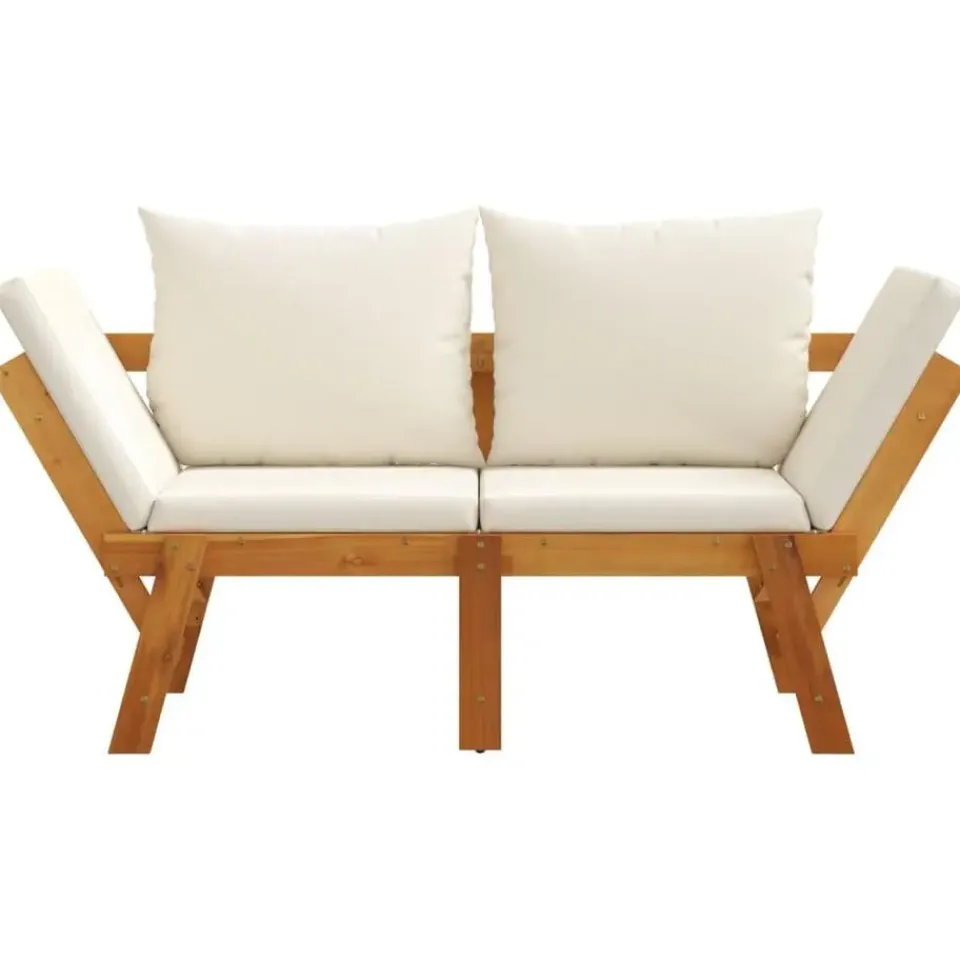 vidaXL - 2-in-1 Loungebank met crème kussens - Massief acaciahout - 205x74x66 cm Online