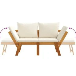 vidaXL - 2-in-1 Loungebank met crème kussens - Massief acaciahout - 205x74x66 cm Online