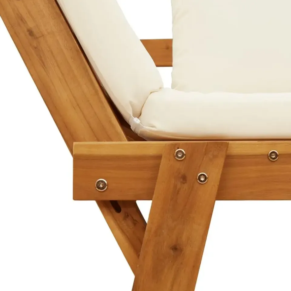 vidaXL - 2-in-1 Loungebank met crème kussens - Massief acaciahout - 205x74x66 cm Online