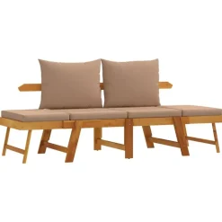 vidaXL - 2-in-1 Loungebank met taupe kussens - Massief acaciahout - 205x74x66 cm Best