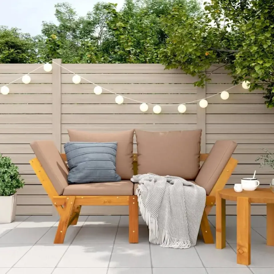 vidaXL - 2-in-1 Loungebank met taupe kussens - Massief acaciahout - 205x74x66 cm Best