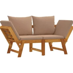 vidaXL - 2-in-1 Loungebank met taupe kussens - Massief acaciahout - 205x74x66 cm Best