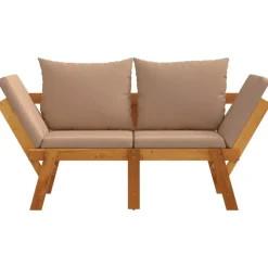 vidaXL - 2-in-1 Loungebank met taupe kussens - Massief acaciahout - 205x74x66 cm Best