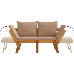 vidaXL - 2-in-1 Loungebank met taupe kussens - Massief acaciahout - 205x74x66 cm Best