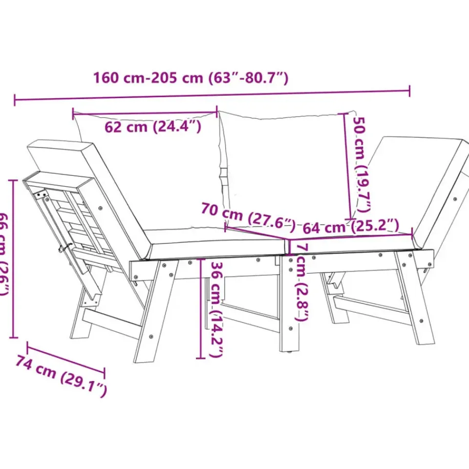 vidaXL - 2-in-1 Loungebank met taupe kussens - Massief acaciahout - 205x74x66 cm Best