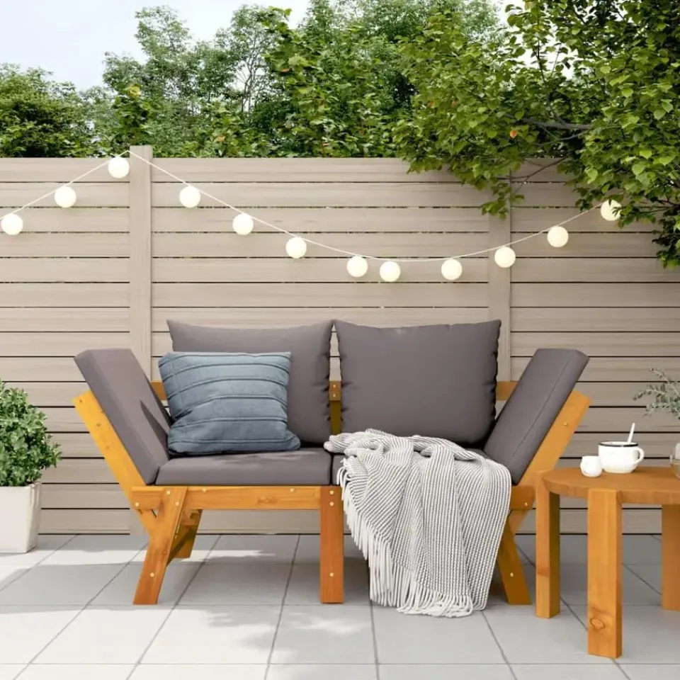 vidaXL - 2-in-1 Loungebank met donkergrijs kussens - Acaciahout - 205x74x66 cm Sale