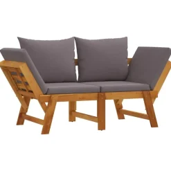 vidaXL - 2-in-1 Loungebank met donkergrijs kussens - Acaciahout - 205x74x66 cm Sale