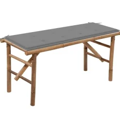 vidaXL - Inklapbaar Tuinbank met grijs kussen - Bamboe - 118x38x45 cm New