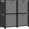 vidaXL - Kast met 4 vakken en grijs stof boxen - Zwart - 69x30x72.5 cm Outlet
