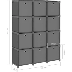 vidaXL - Kast met 12 vakken en grijs stof boxen - Grijs - 103x30x141 cm Hot