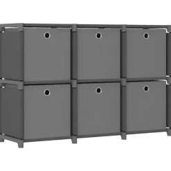 vidaXL - Kast met 6 vakken en grijs stof boxen - Grijs - 103x30x72.5 cm Clearance