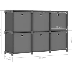 vidaXL - Kast met 6 vakken en grijs stof boxen - Grijs - 103x30x72.5 cm Clearance