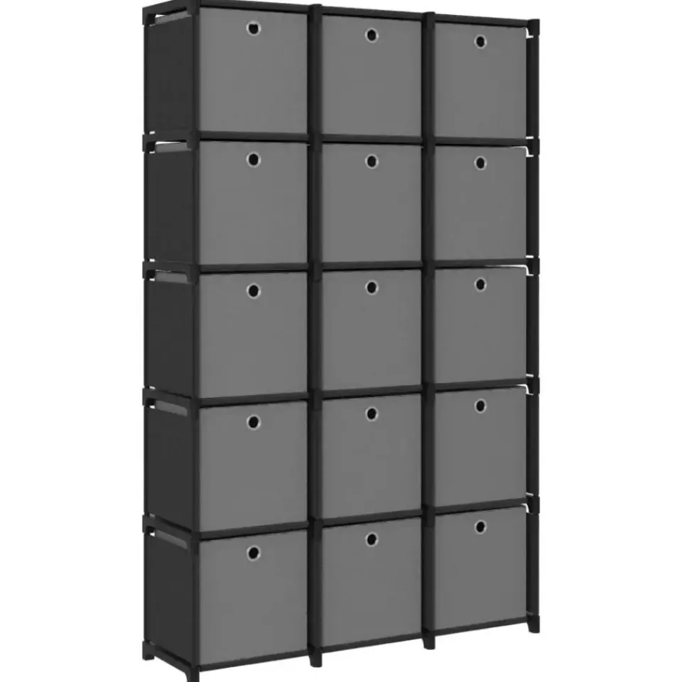 vidaXL - Kast met 15 vakken en grijs stof boxen - Zwart - 103x30x175.5 cm New