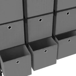 vidaXL - Kast met 15 vakken en grijs stof boxen - Zwart - 103x30x175.5 cm New