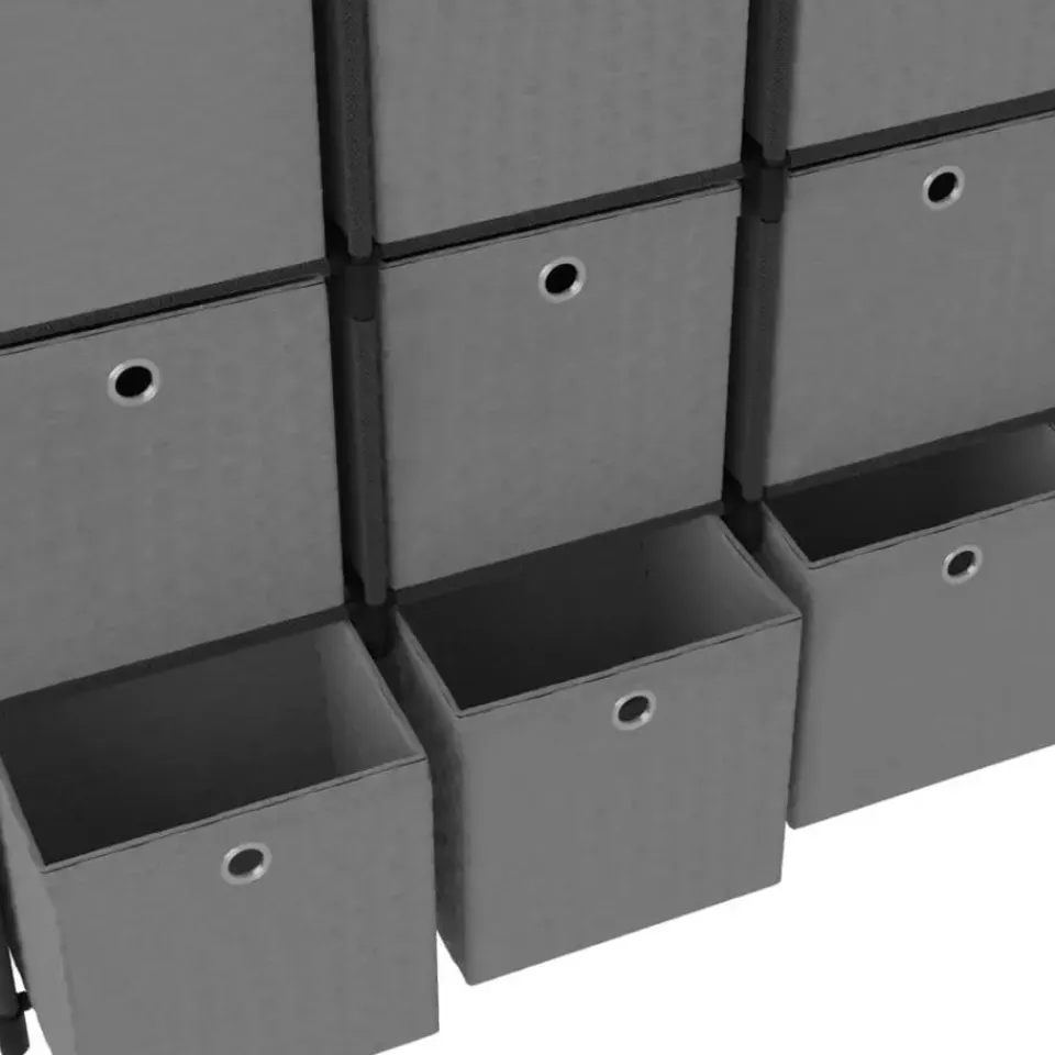 vidaXL - Kast met 15 vakken en grijs stof boxen - Zwart - 103x30x175.5 cm New