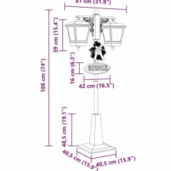 vidaXL - Kerststraatlamp met 2 lantaarns 40,5x80x188 cm - Rood - Metaal en PVC Outlet