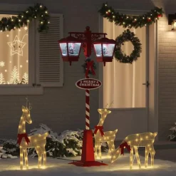 vidaXL - Kerststraatlamp met 2 lantaarns 40,5x80x188 cm - Rood - Metaal en PVC Outlet