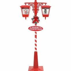 vidaXL - Kerststraatlamp met 2 lantaarns 40,5x80x188 cm - Rood - Metaal en PVC Outlet