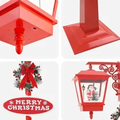 vidaXL - Kerststraatlamp met 2 lantaarns 40,5x80x188 cm - Rood - Metaal en PVC Outlet