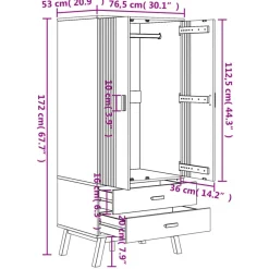 vidaXL - Kledingkast OLDEN met 2 lades - Grenenhout - Bruin - 76.5x53x172 cm Sale