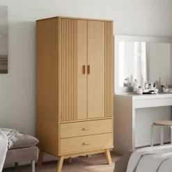 vidaXL - Kledingkast OLDEN met 2 lades - Grenenhout - Bruin - 76.5x53x172 cm Sale