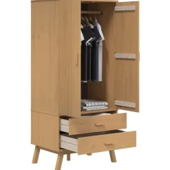 vidaXL - Kledingkast OLDEN met 2 lades - Grenenhout - Bruin - 76.5x53x172 cm Sale