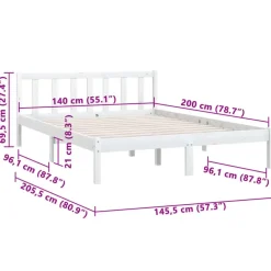 vidaXL - Klein Tweepersoonsbed frame - Wit - Massief grenenhout - 140x200 cm Discount