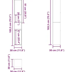 vidaXL - Kolomkast met 2 deuren 2 vakken - Zwart eiken - Hout - 30x30x183.5 cm Discount