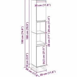 vidaXL - Kolomkast met 2 deuren 2 vakken - Zwart eiken - Hout - 30x30x190 cm Outlet