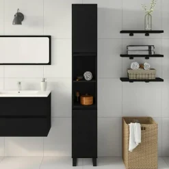 vidaXL - Kolomkast met 2 deuren 2 vakken - Zwart eiken - Hout - 30x30x190 cm Outlet