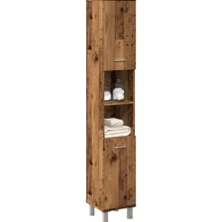vidaXL - Kolomkast met 2 deuren 2 vakken oud hout - Bewerkt hout - 30x30x179 cm Discount