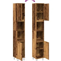 vidaXL - Kolomkast met 2 deuren 2 vakken oud hout - Ijzer en hout - 30x30x190 cm Online