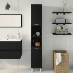 vidaXL - Kolomkast met 2 deuren 2 vakken - Zwart eiken - Hout - 30x30x179 cm Best