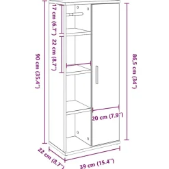 vidaXL - Kolomkast met rolhouder - Betongrijs - Bewerkt hout - 39x22x90 cm New